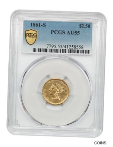 【極美品/品質保証書付】 アンティークコイン 硬貨 1861年-S $2 1/2 PCGS AU55-ラストルース 南北戦争日付 - 2.50 リバティ ゴールド コイン- show original title [送料無料] #oot-wr-5578-1694