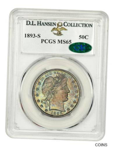 【極美品/品質保証書付】 アンティークコイン 硬貨 1893年-S 50c PCGS/CAC MS65 ex: D.L. ハンセン-スカーチ日付-バーバーハーフドル- show original title [送料無料] #oot-wr-5578-1807