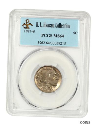 【極美品/品質保証書付】 アンティークコイン 硬貨 1927年-S 5c PCGS MS64 ex: D.L. ハンセン-バッファローニッケル-フロスティ ！- show original title [送料無料] #oot-wr-5578-1829