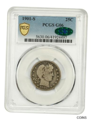 【極美品/品質保証書付】 アンティークコイン 硬貨 1901-S 25c PCGS/CAC Good - 06-手頃な価格でオリジナルキー日付-バーバークォーター- show original title [送料無料] #oot-wr-5578-29