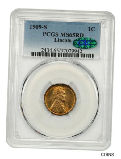 【極美品/品質保証書付】 アンティークコイン コイン 金貨 銀貨 [送料無料] 1909-S Lincoln 1c PCGS/CAC MS65 RD-未評価 初年式 リンカーン- show original title