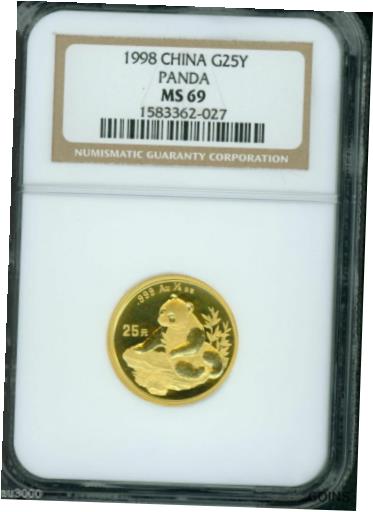 【極美品/品質保証書付】 アンティークコイン 硬貨 1998年 ゴールド パンダ NGC MS69 1/4 オンス 中国 25Y 25-YUAN YN キー日付 非常に大きい ！- show original title [送料無料] #oot-wr-5591-51