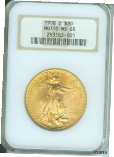 【極美品/品質保証書付】 アンティークコイン 硬貨 1908年-D MOTTO付き $20 STGaudens NGC MS65 SAINT MS-65 オールドファットホルダー- show original title [送料無料] #oot-wr-5594-5