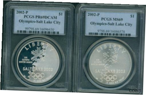  アンティークコイン コイン 金貨 銀貨  2002-P サルトレーク シティ SLC オリンピックス シルバー ドル PCGS MS69 PF69 PR69 2 コインセット- show original title