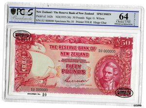 1955 - 1956 ニュージーランド準備銀行標本 ?50 50 ポンド紙幣 Unc 64 #oof-wr-5661-144 1955 - 1956 Reserve Bank of New Zealand Specimen ?50 Fifty Pound Banknote Unc 64 #oof-wr-5661-144