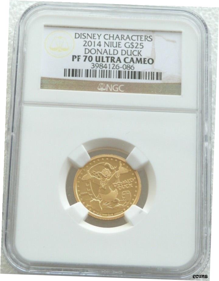  アンティークコイン コイン 金貨 銀貨  2014 Niue Disney Donald Duck $25 Dollar Gold Proof 1/4oz Coin NGC PF70 UC