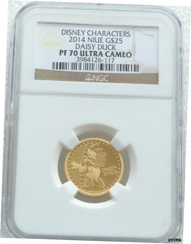  アンティークコイン コイン 金貨 銀貨  2014 Niue Disney Daisy Duck $25 Dollar Gold Proof 1/4oz Coin NGC PF70 UC
