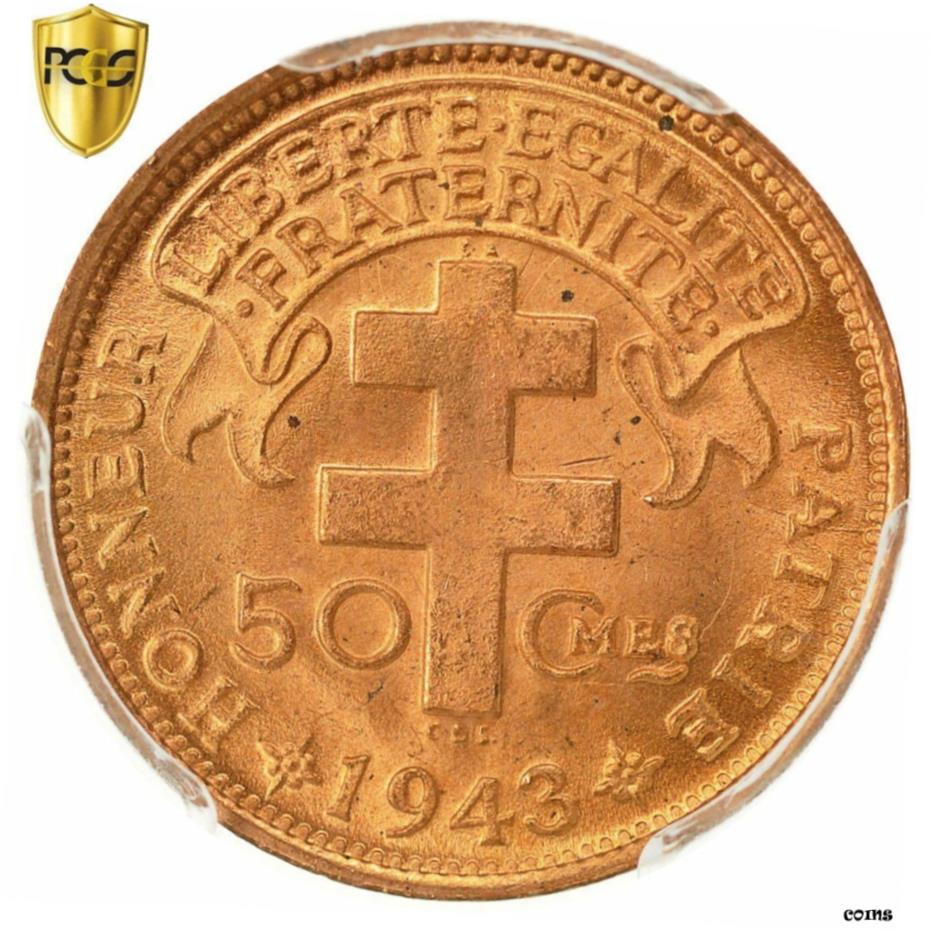  アンティークコイン コイン 金貨 銀貨   Cameroon, 50 Centimes, 1943, Pretoria, PCGS, MS66RD, Bronze, KM:6