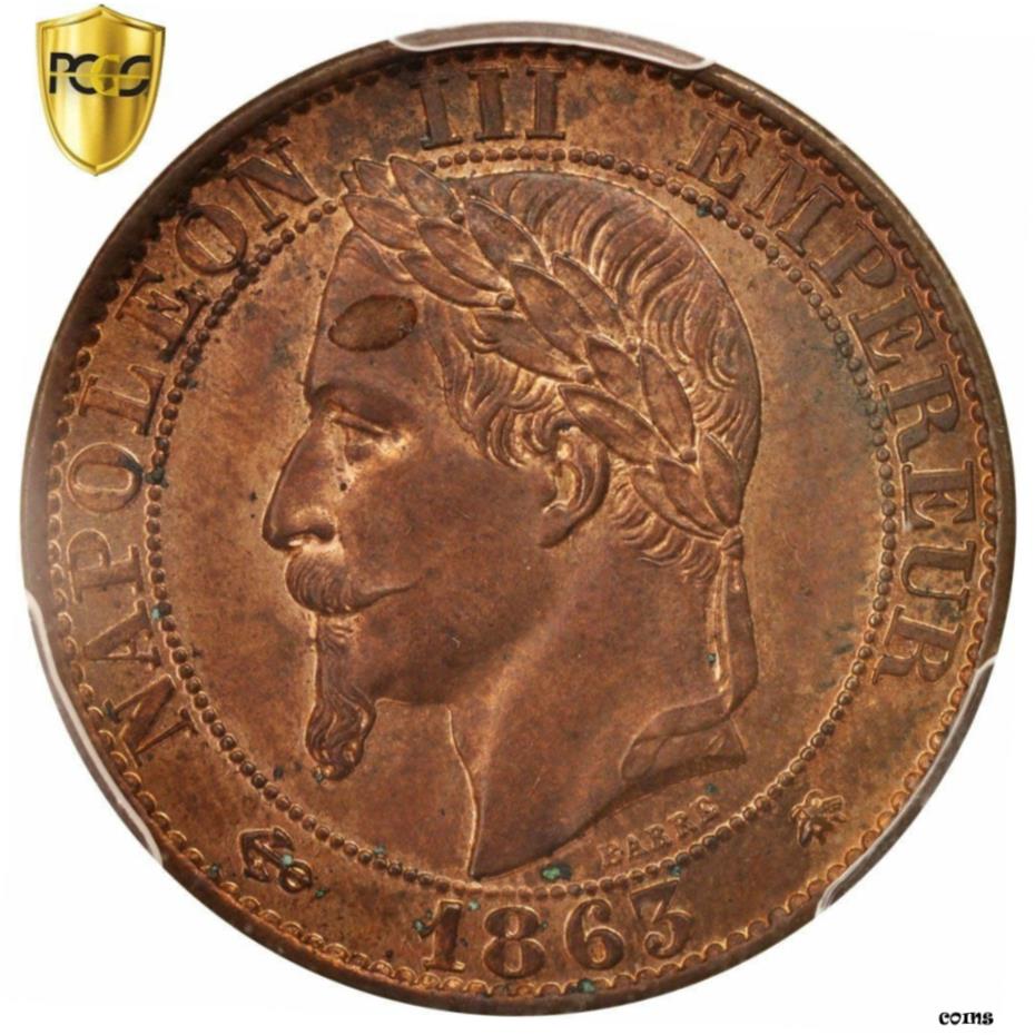  アンティークコイン コイン 金貨 銀貨   France, Napoleon III, 5 Centimes, 1863, Paris, PCGS, MS64RB, KM:797.1