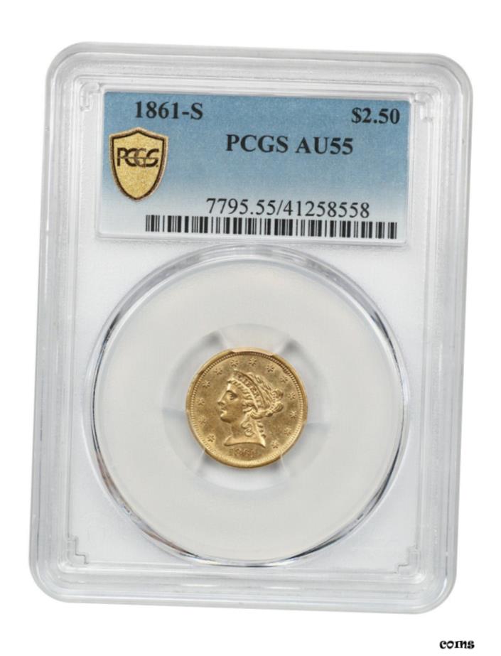 【極美品/品質保証書付】 アンティークコイン 硬貨 1861年-S $2 1/2 PCGS AU55-ラストルース 南北戦争日付 - 2.50 リバティ ゴールド コイン- show original title [送料無料] #oot-wr-5671-1381