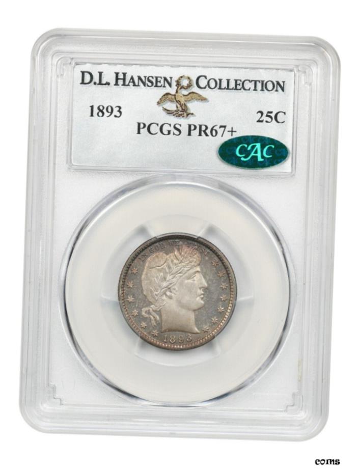 【極美品/品質保証書付】 アンティークコイン 硬貨 1893年 25c PCGS/CAC PR 67+ ex: D.L. ハンセン-フロスティ オリジナル 宝石プルーフ- show original title [送料無料] #oot-wr-5671-675