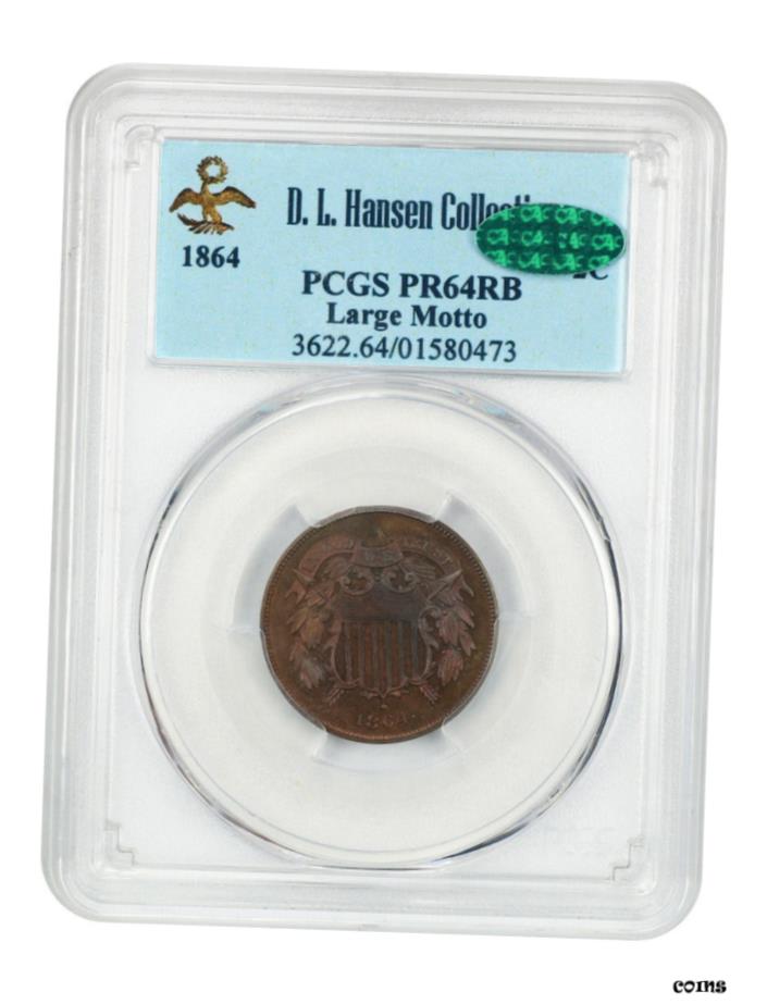  アンティークコイン 硬貨 1864年 2c PCGS/CAC PR 64 RB （ ラージモット ） EX ： D.L. ハンセン - 2 セントピース- show original title  #oot-wr-5671-687