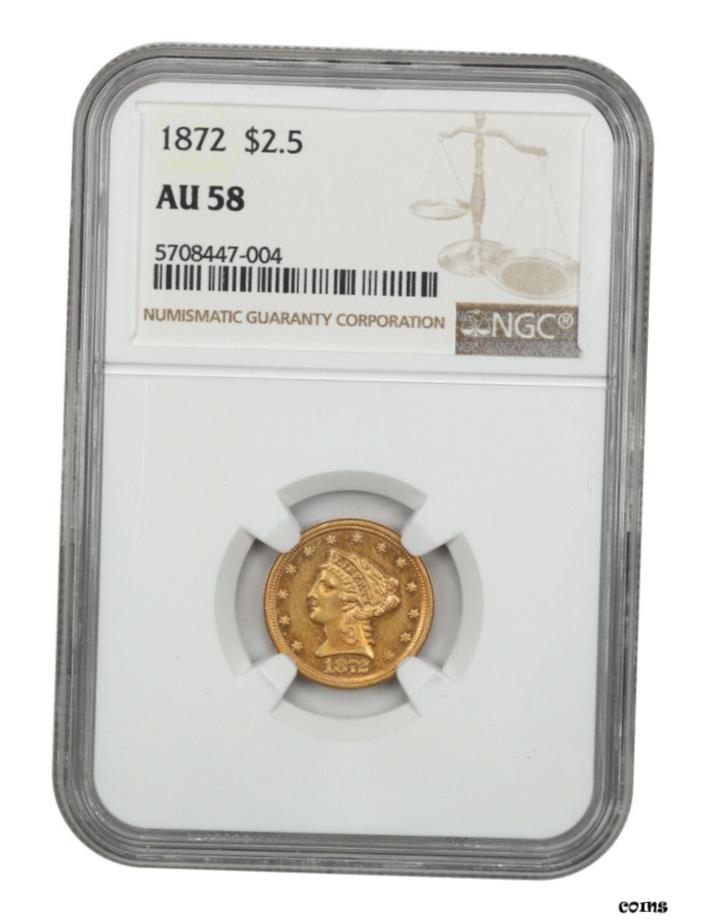  アンティークコイン 硬貨 1872年 $2 1/2 NGC AU58-スカース 低鋳造 クォーター イーグル - 2.50 リバティ ゴールド コイン- show original title  #oot-wr-5672-175