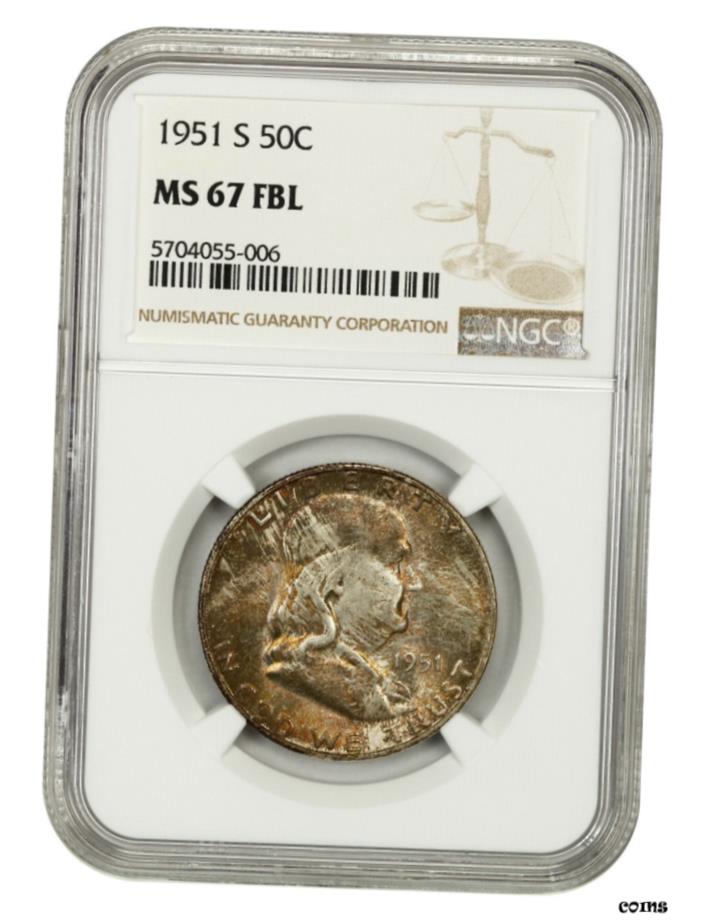  アンティークコイン 硬貨 1951年-S 50c NGC MS67 FBL-Scarce フルベルライン付き-Franklin 1/2ドル- show original title  #oot-wr-5672-234