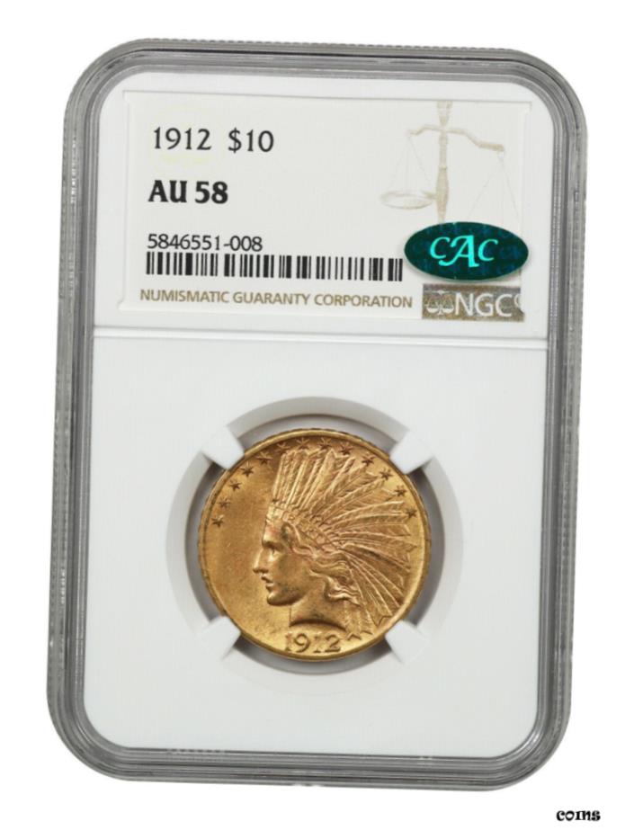 【極美品/品質保証書付】 アンティークコイン コイン 金貨 銀貨 送料無料 1912年 10 NGC/CAC AU58-チョイス オリジナル AU - インディアン イーグル-ゴールド コイン- show original title