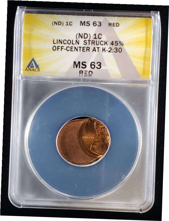  アンティークコイン コイン 金貨 銀貨  日付なし 1c ANACS MS63 レッド ペニー ストラック 45% オフセンター エラー コイン- show original title