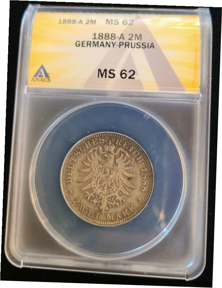  アンティークコイン コイン 金貨 銀貨  1888年-A ドイツ プロイセン 2 マーク シルバー コイン ANACS MS62 フリードリヒ III KM#510 1 Yr Ty- show original title