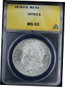  アンティークコイン コイン 金貨 銀貨  1878年 S $1 モーガンシルバー ドル ANACS MS 63- show original title