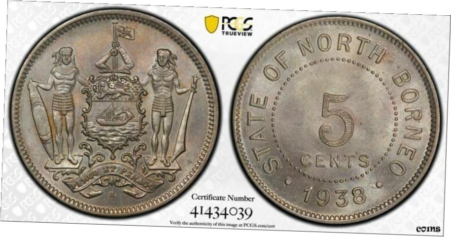  アンティークコイン コイン 金貨 銀貨  英国北ボルネオ 5セント 1938 H GEM 未流通 PCGS MS64- show original title