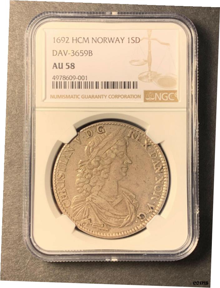  アンティークコイン 硬貨 Norway Christian V 1 専門店 1692 希少 未流通 NGC AU58- show original title  #oot-wr-5686-222