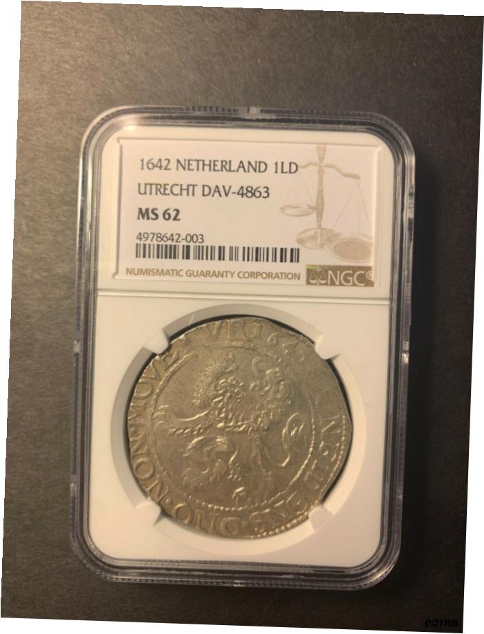  アンティークコイン コイン 金貨 銀貨  オランダ ユトレヒトシルバー ライオンダーダー 1642 未流通 NGC MS62- show original title