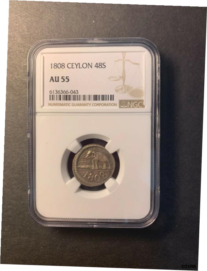  アンティークコイン コイン 金貨 銀貨  Ceylon silver 48 stivers 1808 象色未流通NGC AU55- show original title