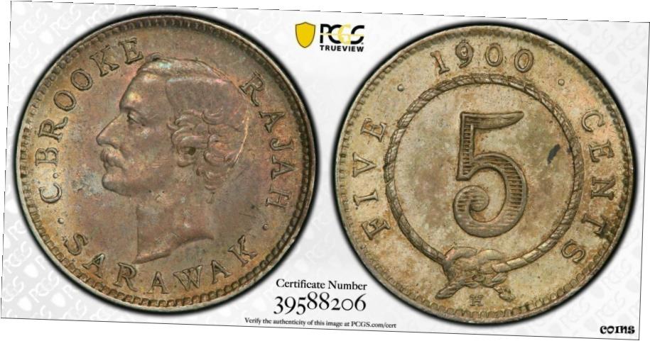  アンティークコイン コイン 金貨 銀貨  Sarawak Rajah Brooke シルバー 5セント 1900 H 未流通 PCGS MS62- show original title