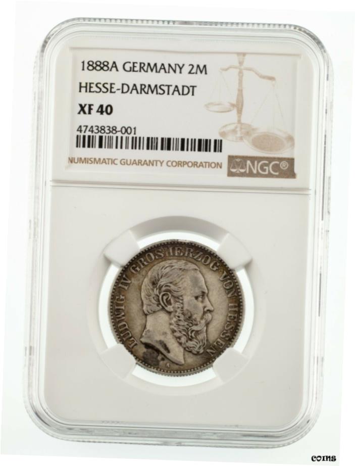  アンティークコイン 硬貨 1888年-A ドイツ Hesse-Darmstadt 2 マーク シルバー コイン NGC グレード XF40- show original title  #oot-wr-5724-215