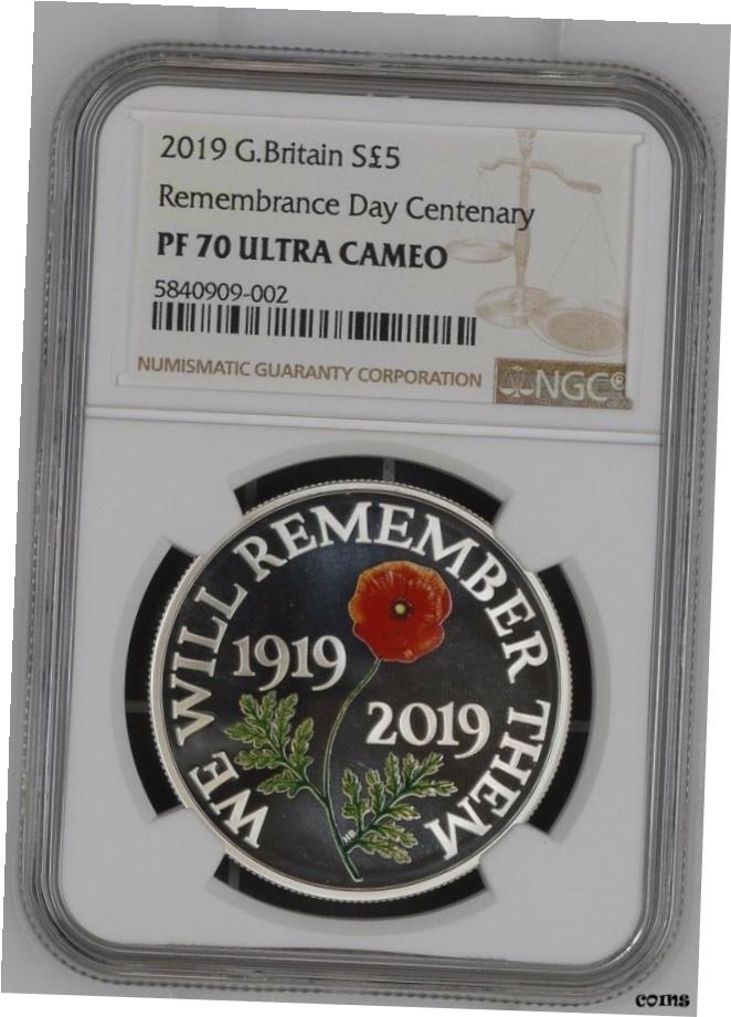  アンティークコイン コイン 金貨 銀貨  2019 Great Britain Silver Proof ?5 Remembrance Day Centenary PF70UC