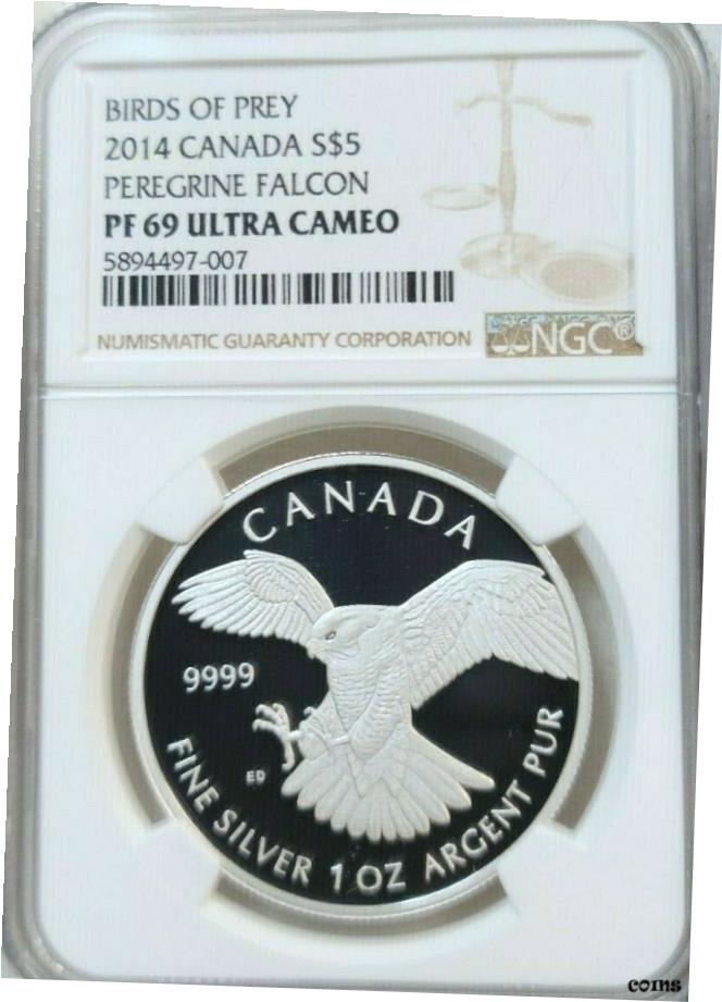 ڶ/ʼݾڽա ƥ    [̵] 2014 CANADA SILVER $5 PEREGRINE FALCON NGC PF 69 ULTRA CAMEO HIGH GRADE BEAUTY