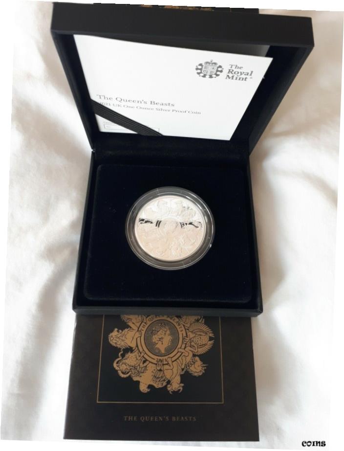  アンティークコイン コイン 金貨 銀貨  1oz The Queen's Beasts 2021 UK One Ounce Silver Proof Completer Coin Box COA