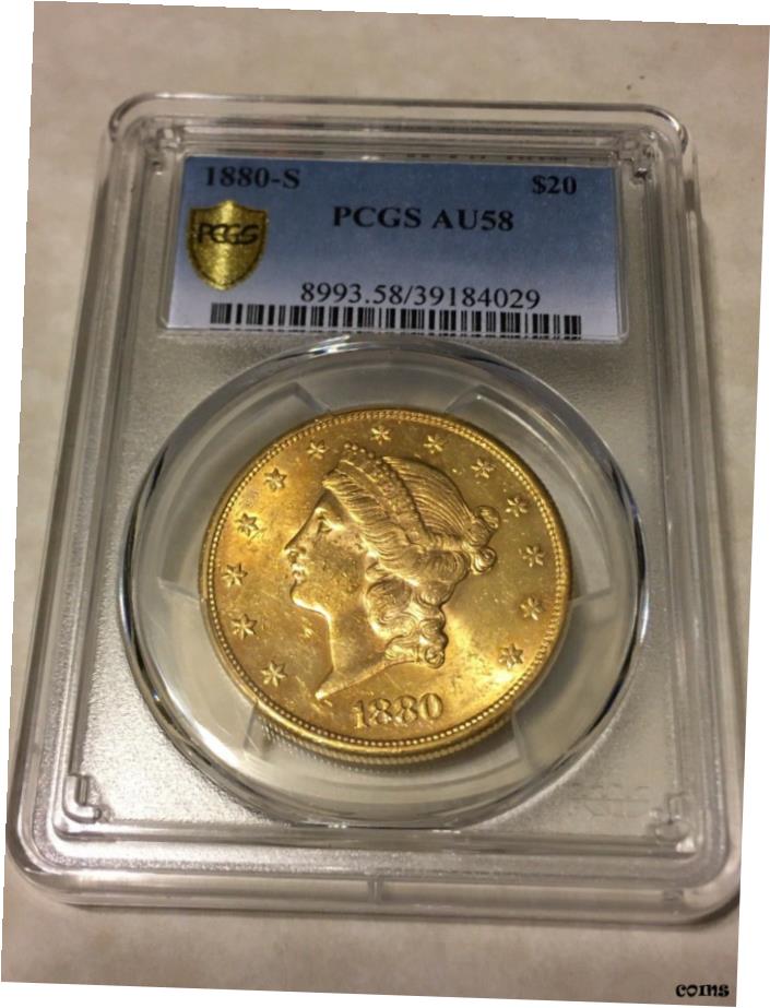 【極美品/品質保証書付】 アンティークコイン 硬貨 1880年-S AU58 PCGS リバティ ダブルイーグル $20 ゴールド コイン PQ グレートアピール ラストルース- show original title [送料無料] #oot-wr-5845-117