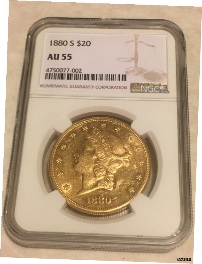 【極美品/品質保証書付】 アンティークコイン 硬貨 1880年-S AU55 NGC リバティ ダブルイーグル $20 ゴールド コイン PQ ラストルース （ PCGSなし ）- show original title [送料無料] #oot-wr-5845-192