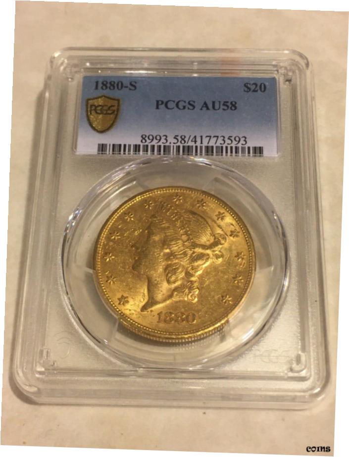 【極美品/品質保証書付】 アンティークコイン 硬貨 1880年-S AU58 PCGS リバティ ダブルイーグル $20 ゴールド コイン グレートアピール ラストルース PQ- show original title [送料無料] #oot-wr-5845-21