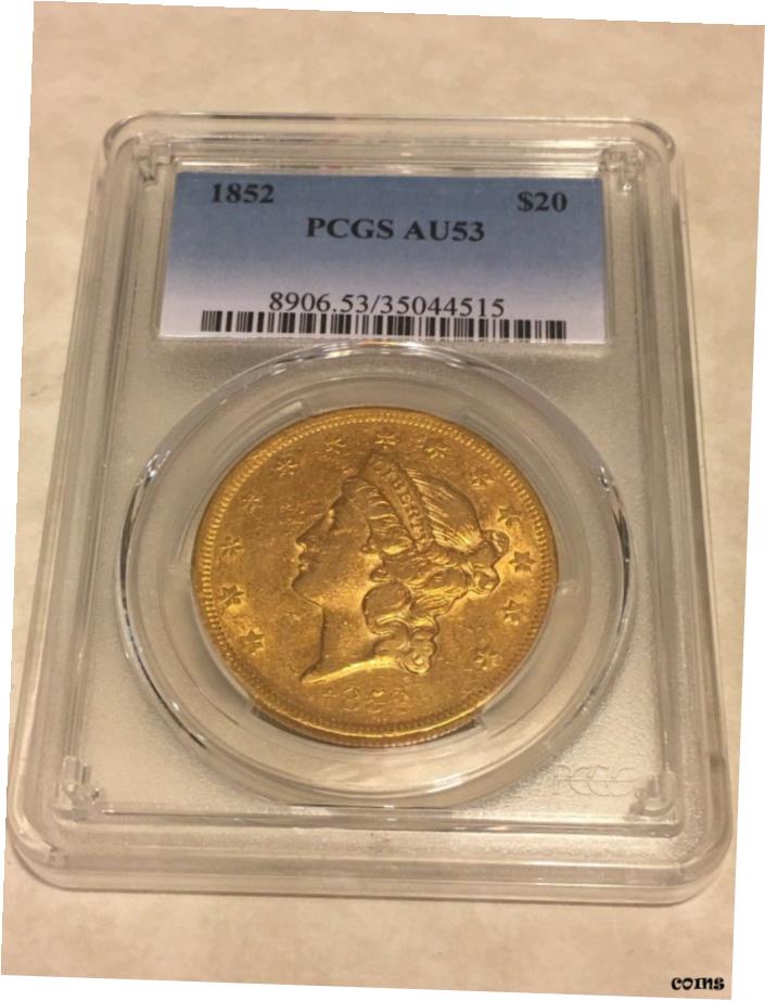 【極美品/品質保証書付】 アンティークコイン 硬貨 1852年 AU53 PCGS $20 ゴールド コイン リバティ ダブルイーグル タイプ 1 ラストルース アイクリーン- show original title [送料無料] #oot-wr-5845-281