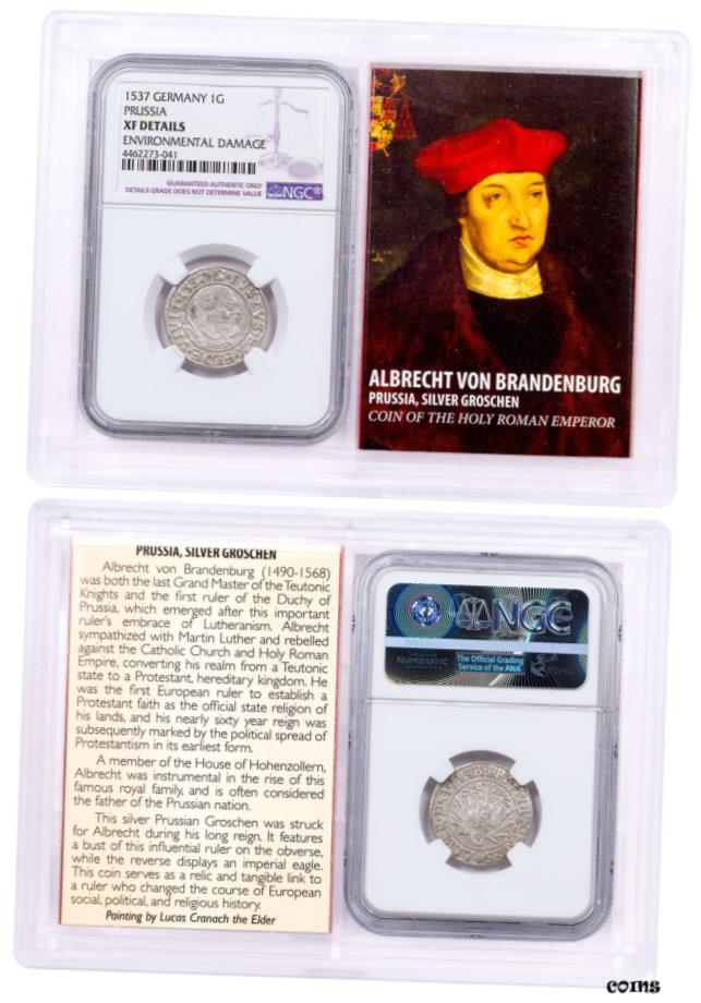  アンティークコイン コイン 金貨 銀貨  1525-1569 プロイセンシルバー Groschen von Brandenburg NGC エキストラファイン ストーリーヴォールト付き- show original title