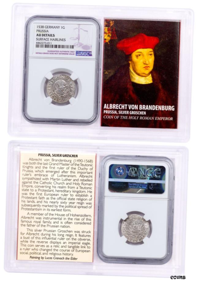  アンティークコイン コイン 金貨 銀貨  1525-1569 プロイセンシルバー Groschen von Brandenburg NGC AUストーリーヴォールト SKU51881- show original title