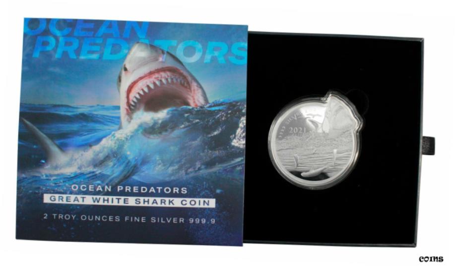 【極美品/品質保証書付】 アンティークコイン コイン 金貨 銀貨 送料無料 2021 Solomon Isl Ocean Predators グレートホワイトシャーク 2オンス シルバー 5 プルーフ- show original title