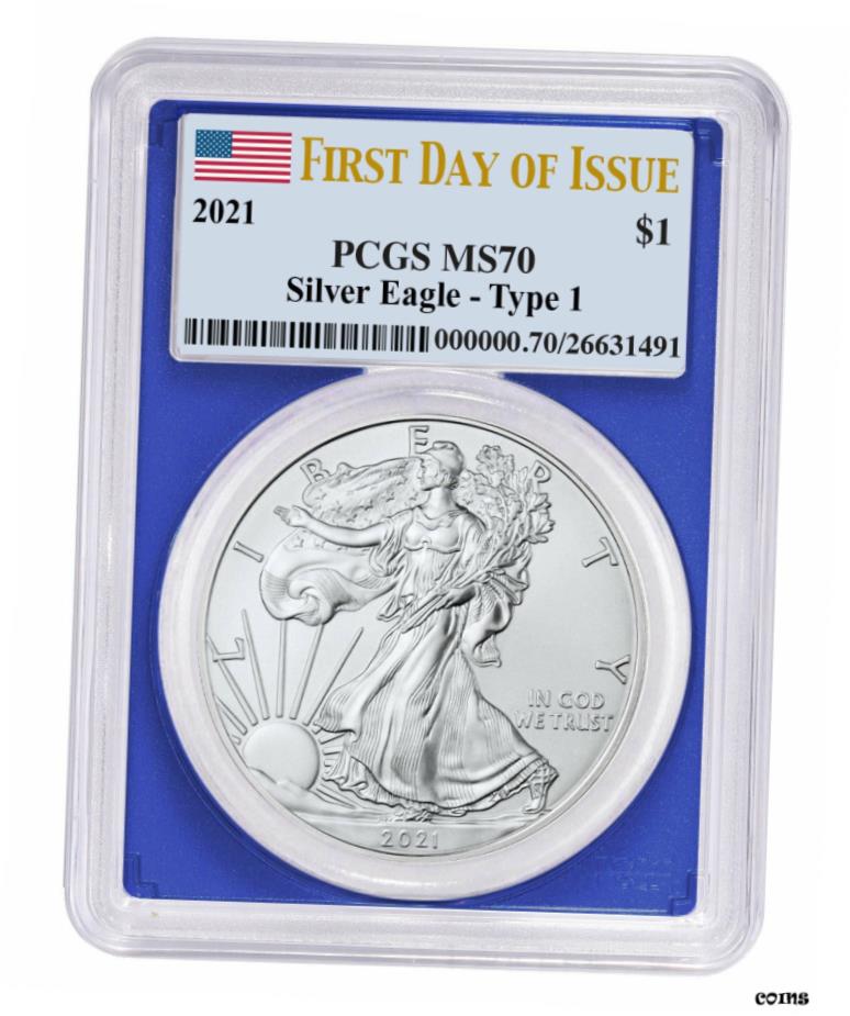  アンティークコイン コイン 金貨 銀貨  2021 アメリカン シルバー イーグル T-1 PCGS MS70 発行初日 ブルーフレーム- show original title