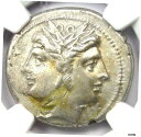 ローマ共和国 Anonymous AR Quadrigatus Dioscuri Janiform コイン 225 BC. NGC Ch XF- show or...