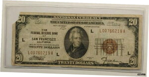 1929年 $20 国立銀行紙幣 6 桁シリアル番号 サンフランシスコ, カリフォルニア州 (アメリカ合衆国)1929 $20 National Bank Note 6 Digit Serial Number San Francisco, California (United States)