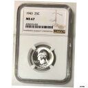 1943年 ワシントンクォーター NGC MS67 * Rev Tye's * #60022251943 Washington Quarter NGC MS67 * Rev Tye's * #6002225(3)
