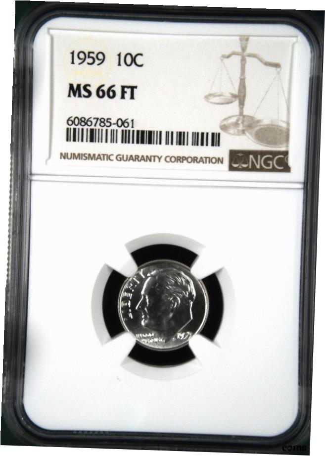 【極美品/品質保証書付】 アンティークコイン コイン 金貨 銀貨 [送料無料] : 1959-P 1OC フランクリン ルーズベルト-ダイム NGC ニア-スーパーB-BU MS-66-FT ハイグレード- show original tit…