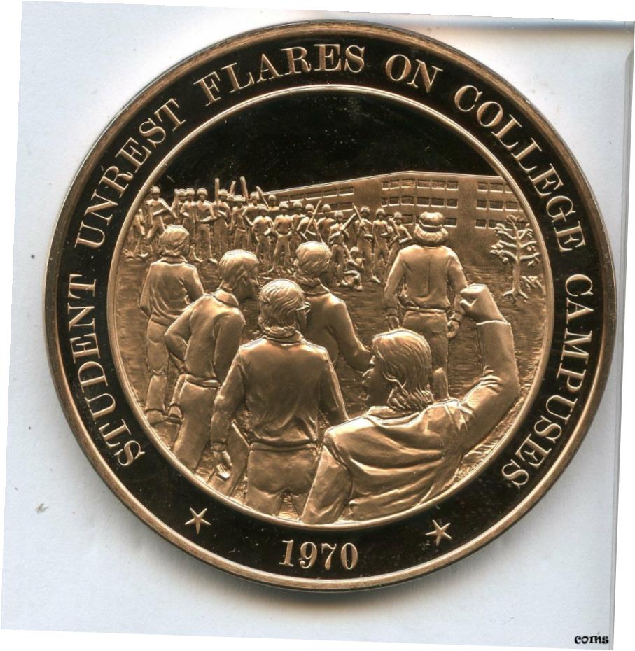 ڶ/ʼݾڽա ƥ    [̵] Student Unrest Flares On College Campuses Bronze Proof Medal Franklin Mint JL199