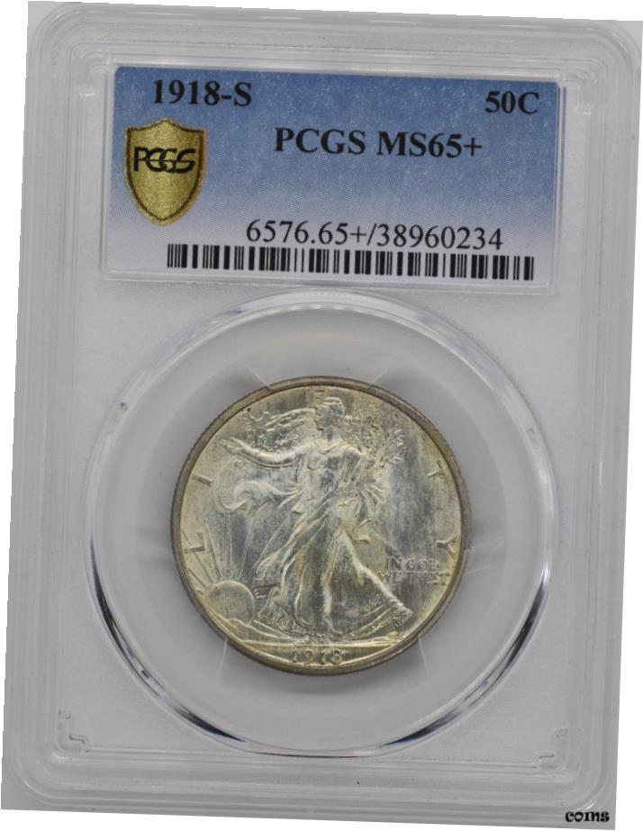 【極美品/品質保証書付】 アンティークコイン 硬貨 1918年-S ウォーキングリバティ 50C PCGS MS 65+- show original title [送料無料] #oot-wr-6020-163