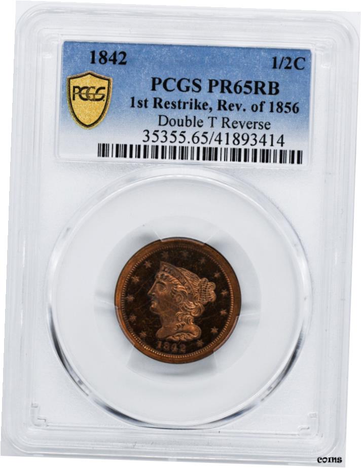 【極美品/品質保証書付】 アンティークコイン 硬貨 1842 編組ヘア 1/2C PCGS PR 65 RB- show original title [送料無料] #oot-wr-6020-257