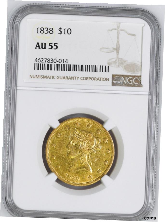 【極美品/品質保証書付】 アンティークコイン 硬貨 1838年 リバティヘッド $10 NGC AU 55- show original title [送料無料] #oot-wr-6021-125