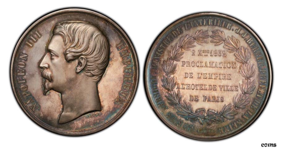 【極美品/品質保証書付】 アンティークコイン 硬貨 フランス ナポレオン III 1852 AR ＆ AE 2 ピースメダルセット PCGS SP65 Caque Divo 116- show original title [送料無料] #oot-wr-6025-235