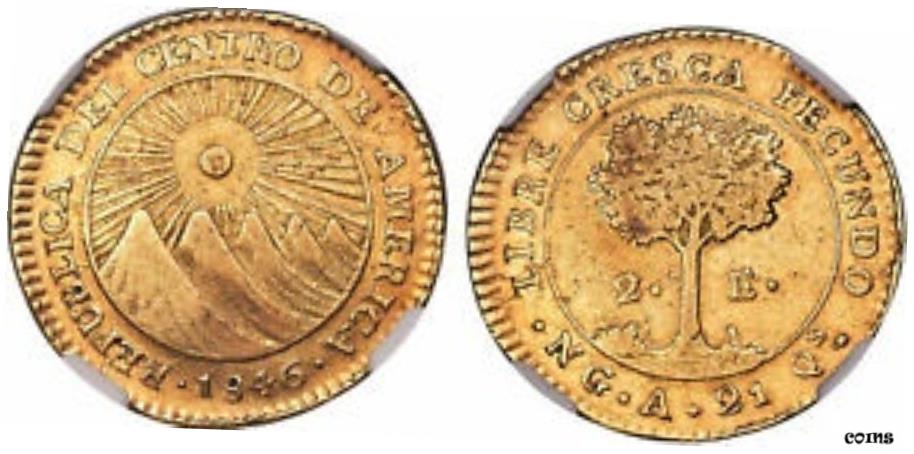 【極美品/品質保証書付】 アンティークコイン 硬貨 CENTRAL AMERICAN REP. 1846-NG A AV 2 Escudos. NGC XF45 グアテマラ シティ KM 12- show original title [送料無料] #oot-wr-6026-12