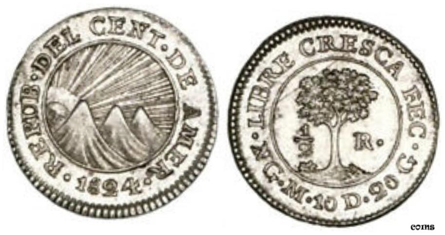 セントラル アメリカン REP. 1824-NG M AR 1/2 リアル NGC MS64 グアテマラ シティ. KM 2 。Central American REP. 1824-NG M AR 1/2 Real NGC MS64 Guatemala City. KM 2.